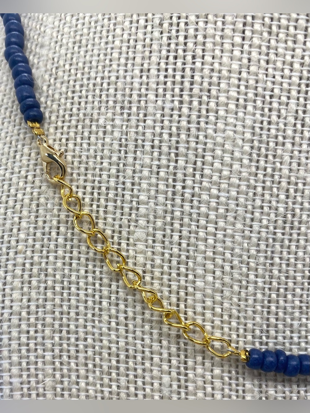 Blue Ombré Gold Choker Beaded Necklace with White Gold Shell Charm Boho Festival - Picture 6 of 11